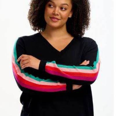 Libby V Neck Jumper - Black Sports Stripe 2.JPG